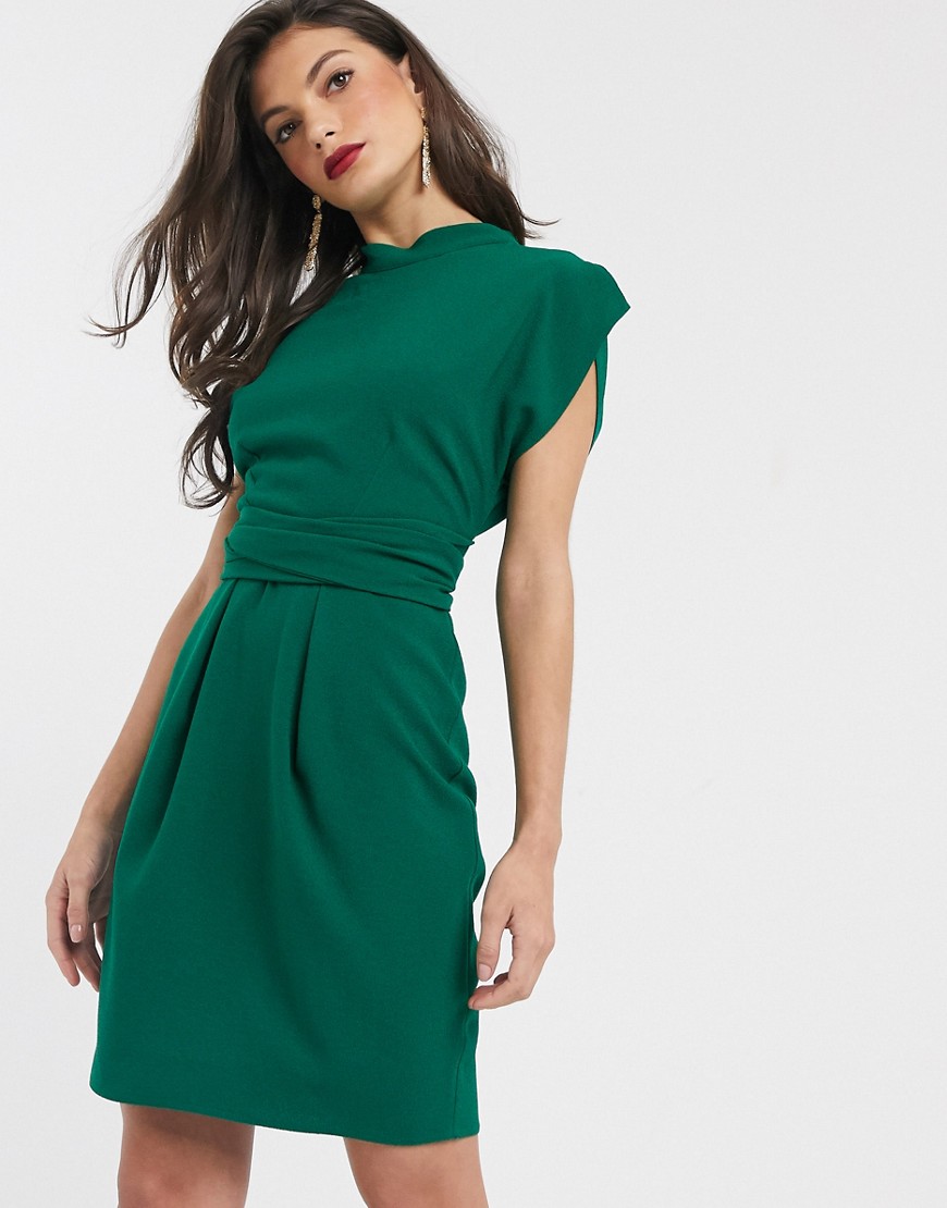 Closet London - Mini-jurk met gestrikte achterkant in smaragdgroen