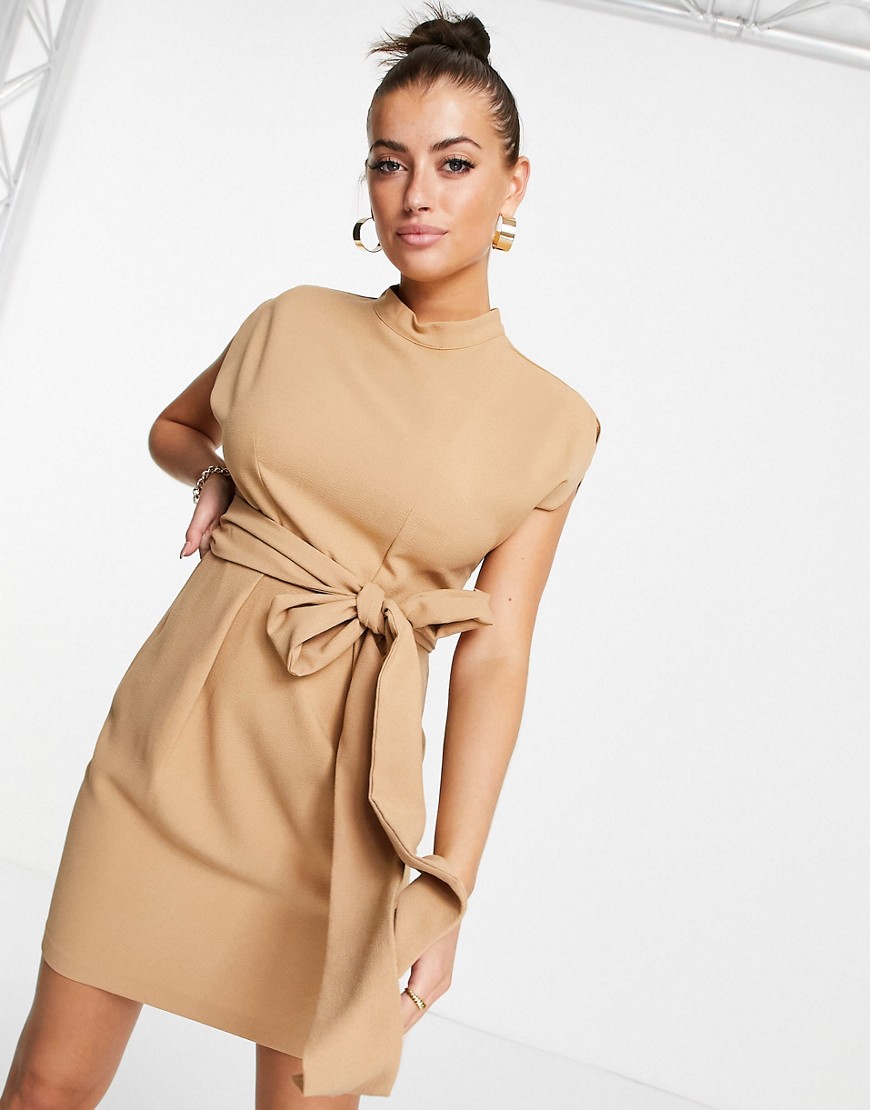 Closet London - Mini-jurk met riem in zandkleur-Neutraal