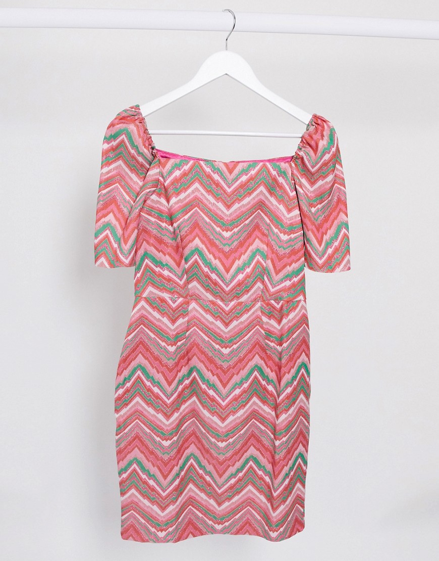 Closet London - Mini-jurk met vierkante hals, textuur en zigzagprint-Multi
