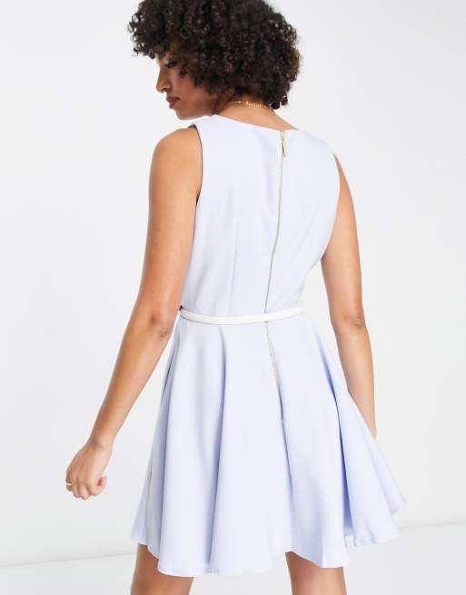 Closet London mini skater dress in light blue with belt ASOS