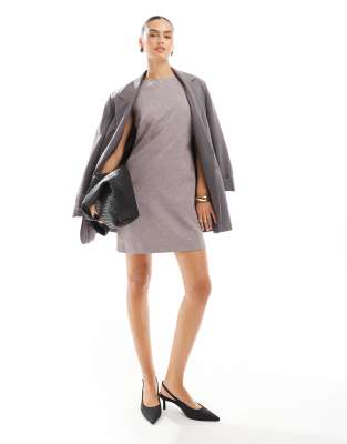 Closet London Minimal Mini Dress In Gray