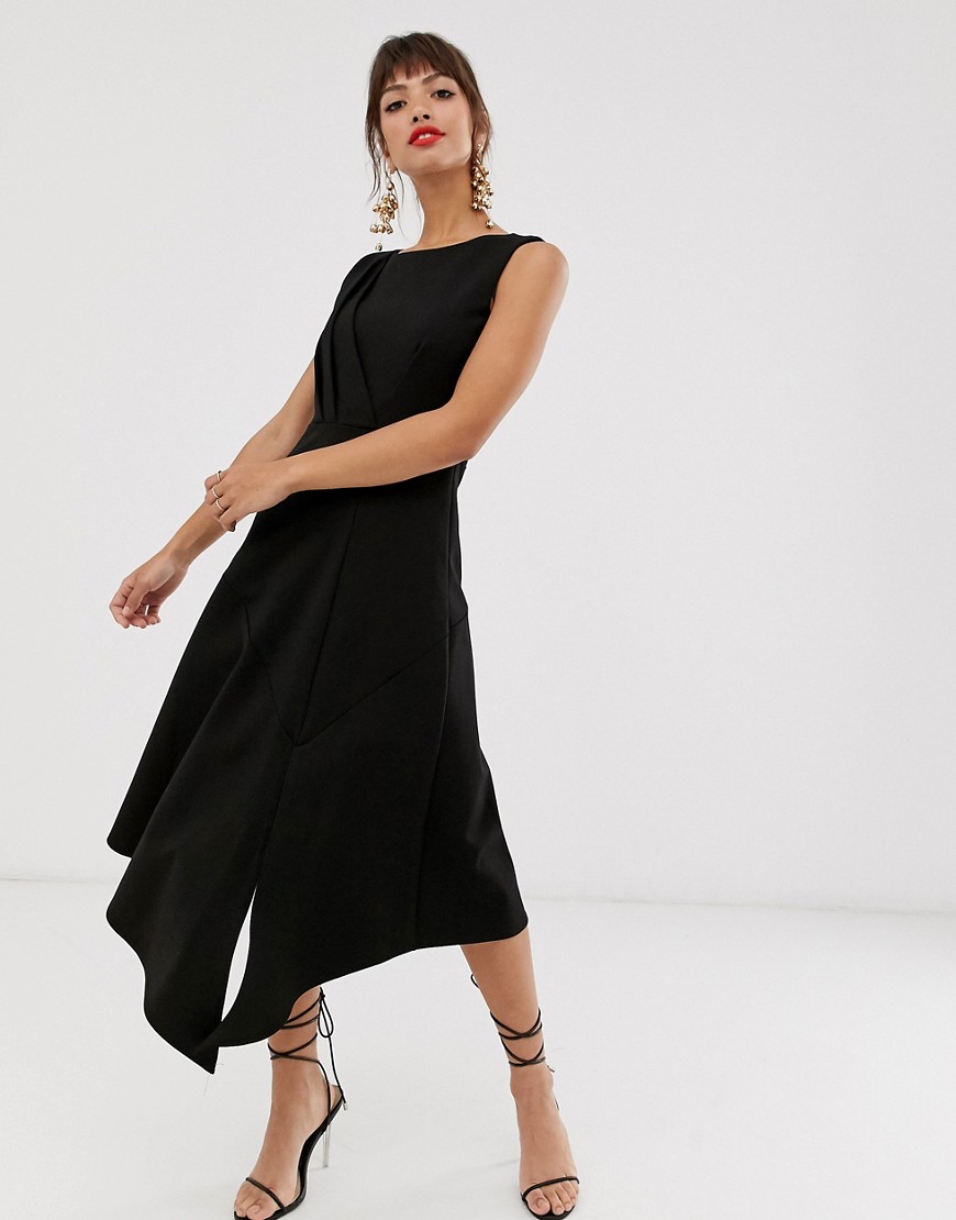 Closet London - Mouwloze midi-jurk met uitlopende onderkant in zwart