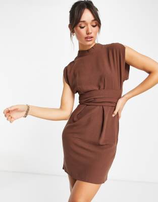 Asos design split sleeve best sale mini dress with obi belt