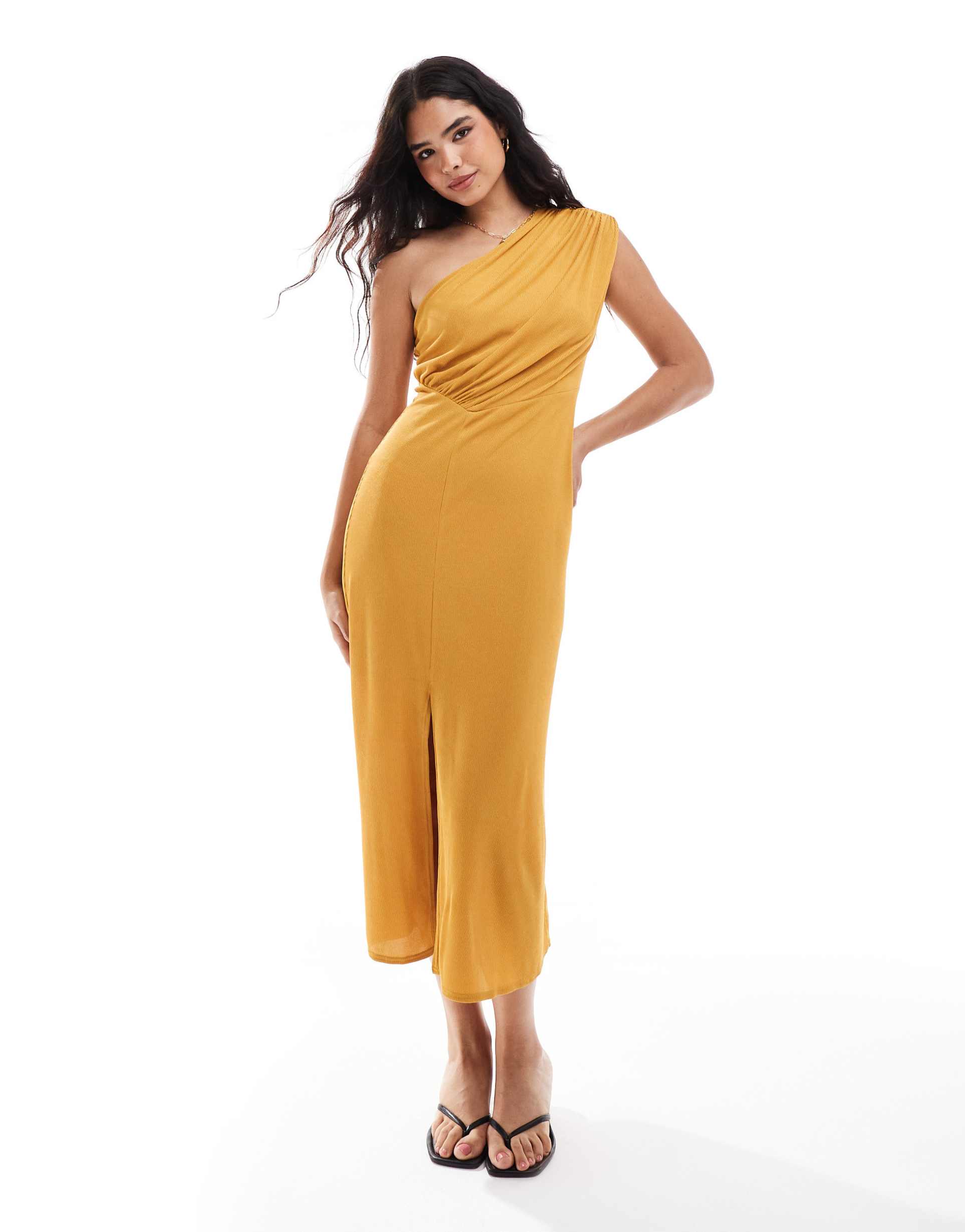 closet london one shoulder midaxi dress in ochre