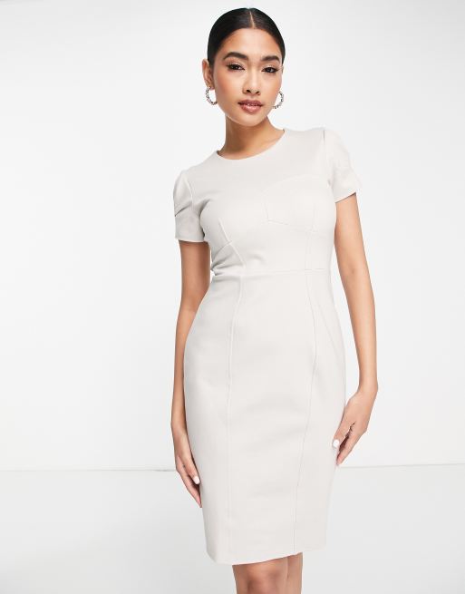 Crew Neck Cap Sleeve Back Zipper Midi Sheath Dress