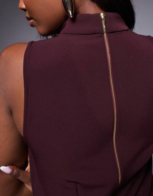 Closet London pencil dress in burgundy, 3 of 4