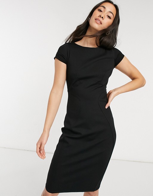 Closet London pencil dress with ruched cap sleeve in black