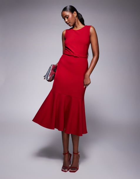 Closet London Pep Hem Dress in Burgundy - view 1