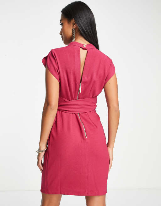 Asos design split sleeve mini dress with obi hot sale belt