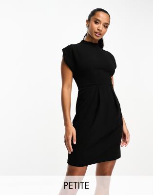 belted tie waist mini dress in black