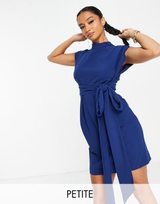 belted tie waist mini dress in navy