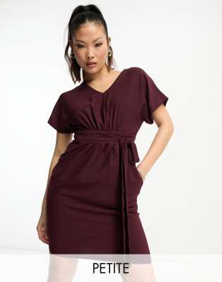 belted tulip mini dress in plum-Purple