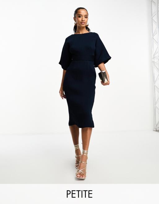 Closet London Petite – Granatowa prążkowana sukienka ołówkowa midi