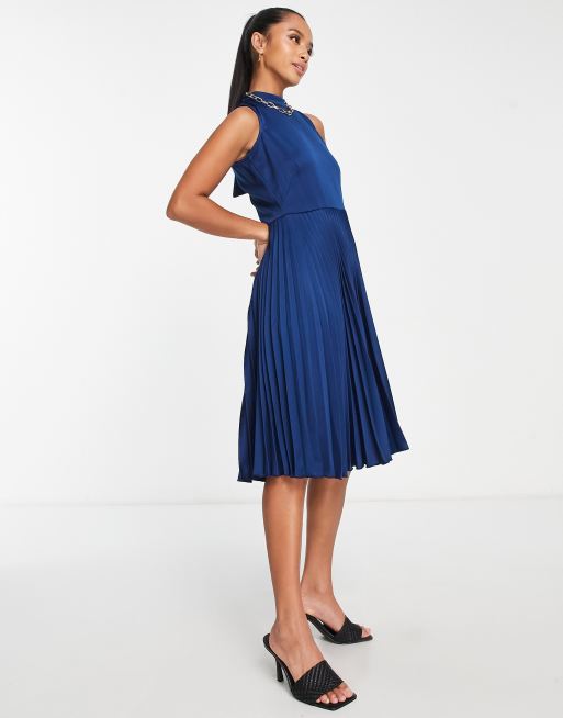 Oasis navy shop pleated dress