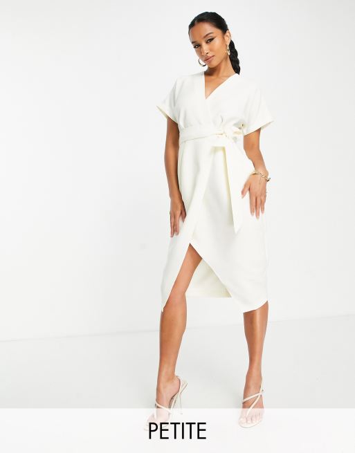 Closet London Petite kimono wrap dress in cream