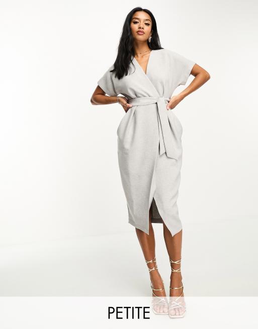 Closet London Petite kimono wrap dress in grey