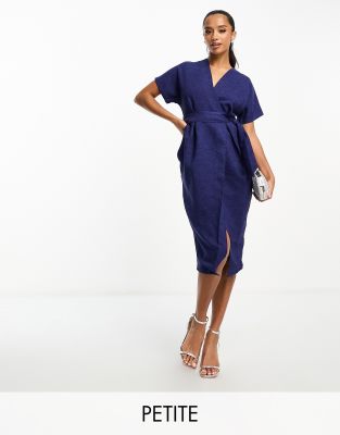 Closet London Kimono Wrap Dress In Navy