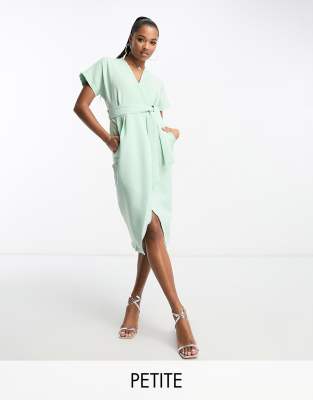 Closet London Petite Closet London Petite kimono wrap midi dress in sage green