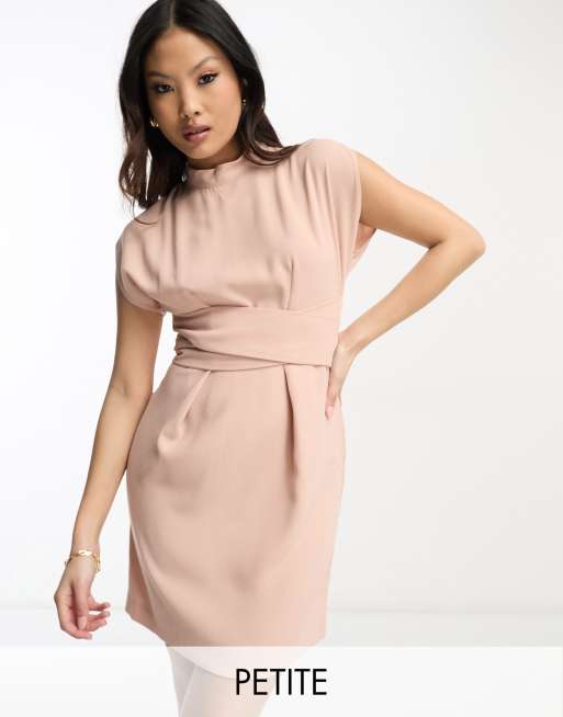 Closet London Petite – Minikleid in Altrosa mit Bindegürtel in der Taille