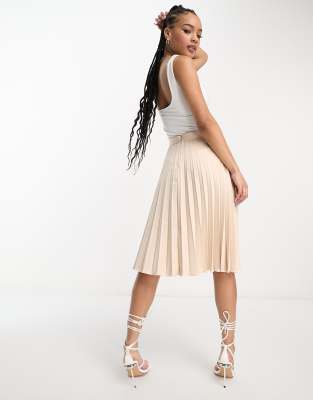 camel pleated midi skirt