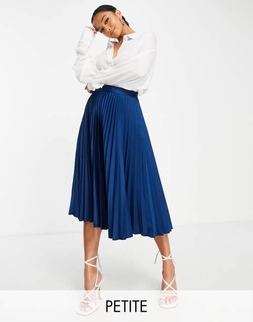 Closet London Petite pleated midi skirt in navy | ASOS