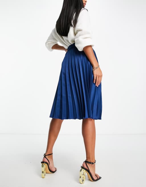 Navy pleated shop midi skirt uk