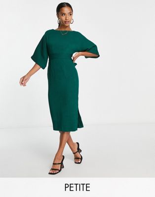 Closet London Petite ribbed pencil midi dress in emerald green - ASOS Price Checker
