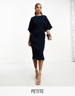 Closet London Petite Closet London Petite ribbed pencil midi dress in navy