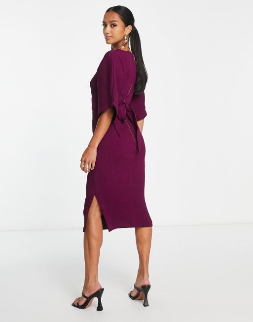 Plum ribbed wrap outlet maxi dress