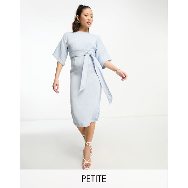 Closet London Petite ribbed pencil midi dress in powder blue