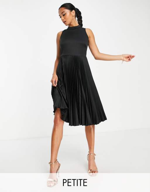 Closet London Petite - Robe plissée mi-longue à col montant - Noir