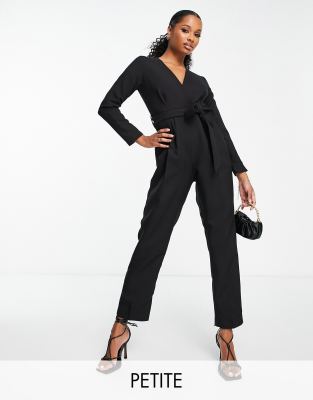 Closet London Petite Tie Waist Kimono Jumpsuit In Black