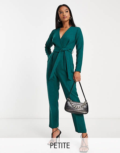 Closet London Petite tie waist kimono jumpsuit in emerald | ASOS