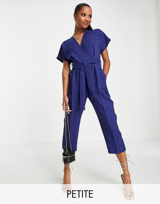 Closet London Petite tie waist kimono jumpsuit in navy