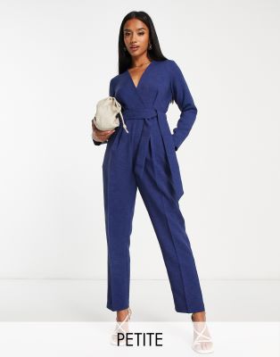 Closet London Petite tie waist kimono jumpsuit in navy - ASOS Price Checker