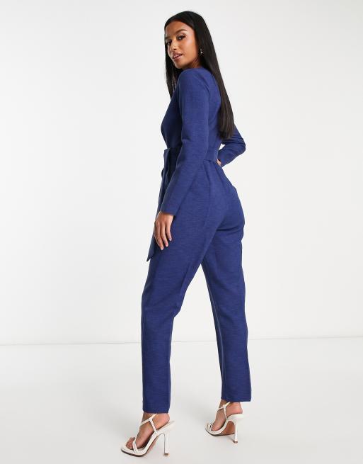 Closet London Petite tie waist kimono jumpsuit in navy