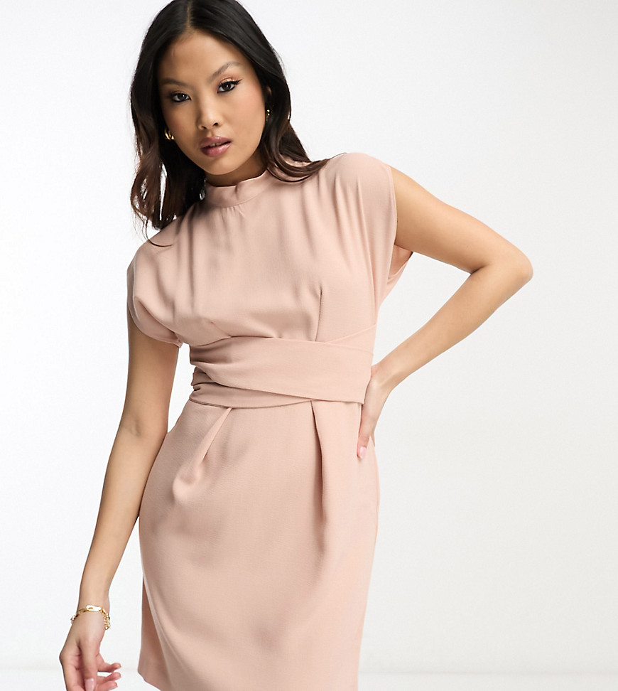 closet london petite - vestito corto color cipria allacciato in vita-rosa