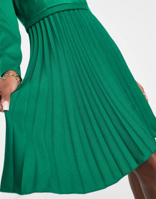 Closet London Petite wrap front pleated mini skater dress in emerald