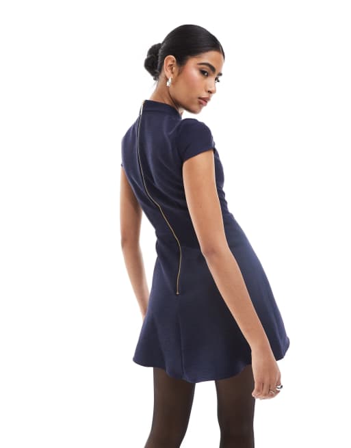 Closet London pleated cap sleeve mini dress in navy | ASOS