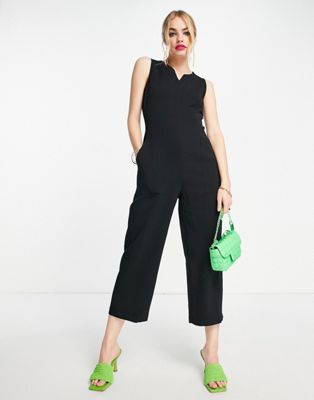 Closet London pleated jumpsuit with pockets in black