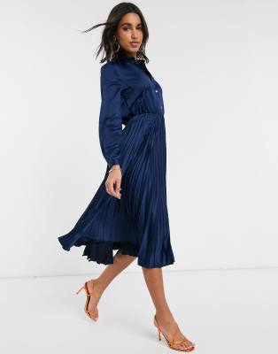 navy midi shirt dress