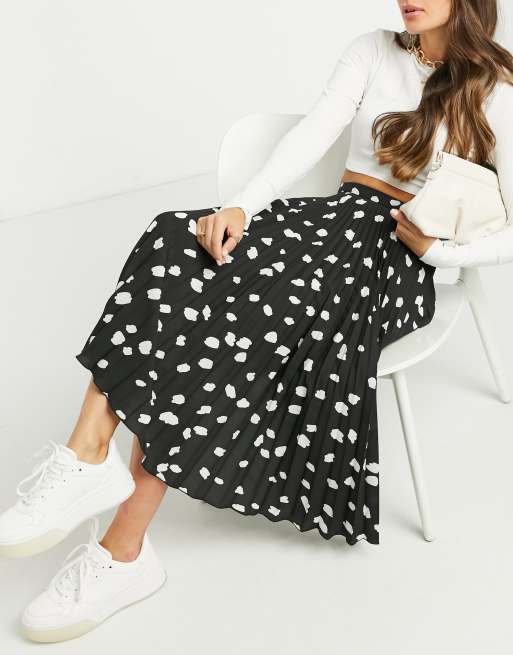 Black spot print shop pleated midi skirt