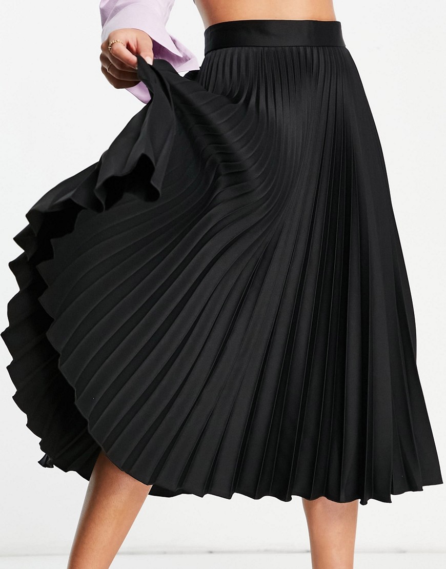 Closet London pleated midi skirt in black