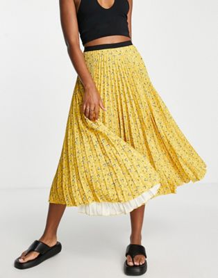 Closet London pleated midi skirt in mustard print