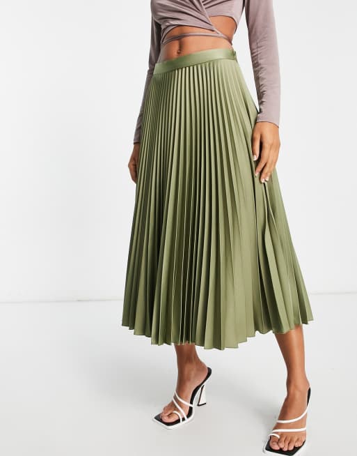 Pleated midi 2025 skirt olive