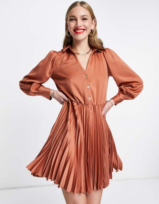 Rust pleated clearance dress