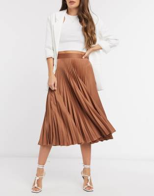 brown midi pleated skirt