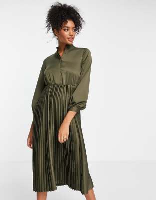 Closet London pleated shirt midi dress in khaki