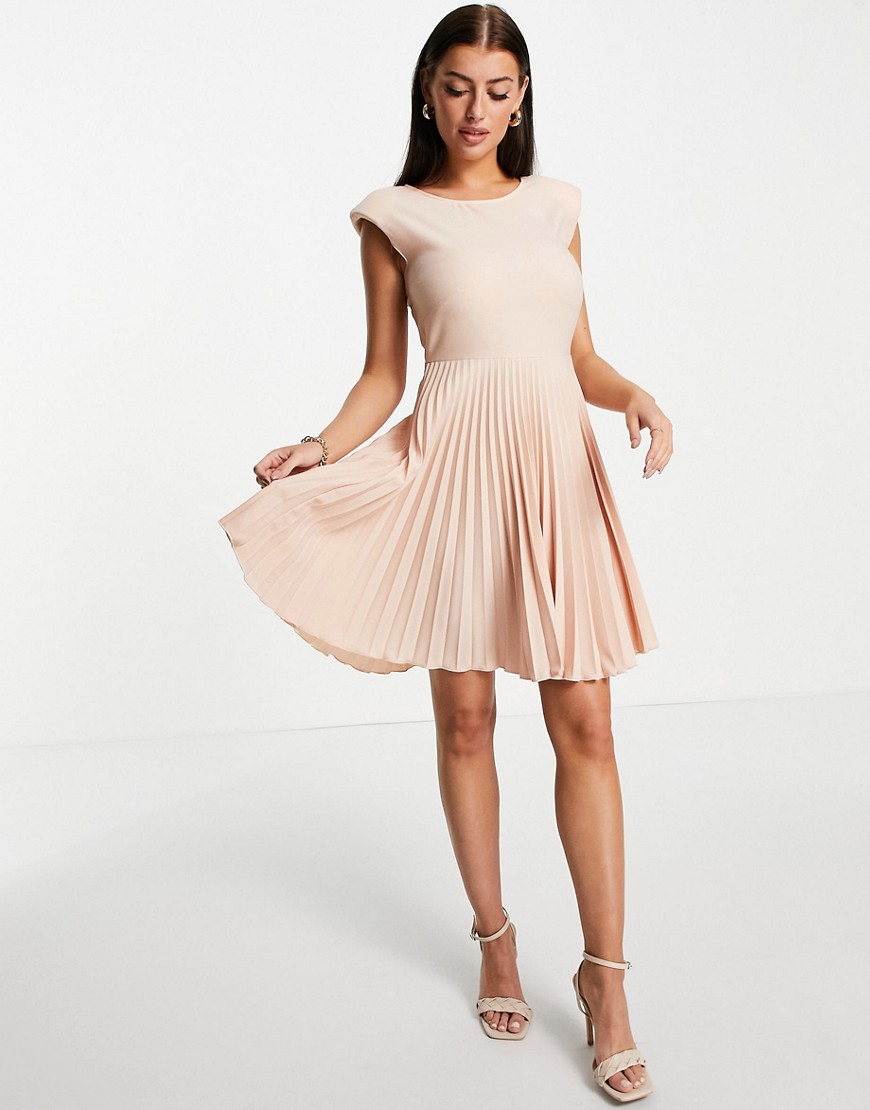 Closet London pleated skirt mini dress in peachy blush-White