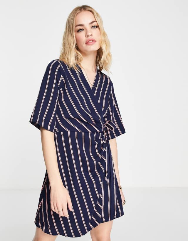 Closet London pleated wrap mini dress in navy